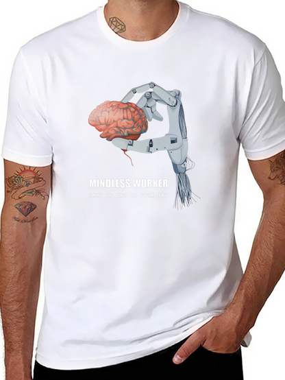 Camiseta Negra: Cerebro en Mano Robótica - Trabajo