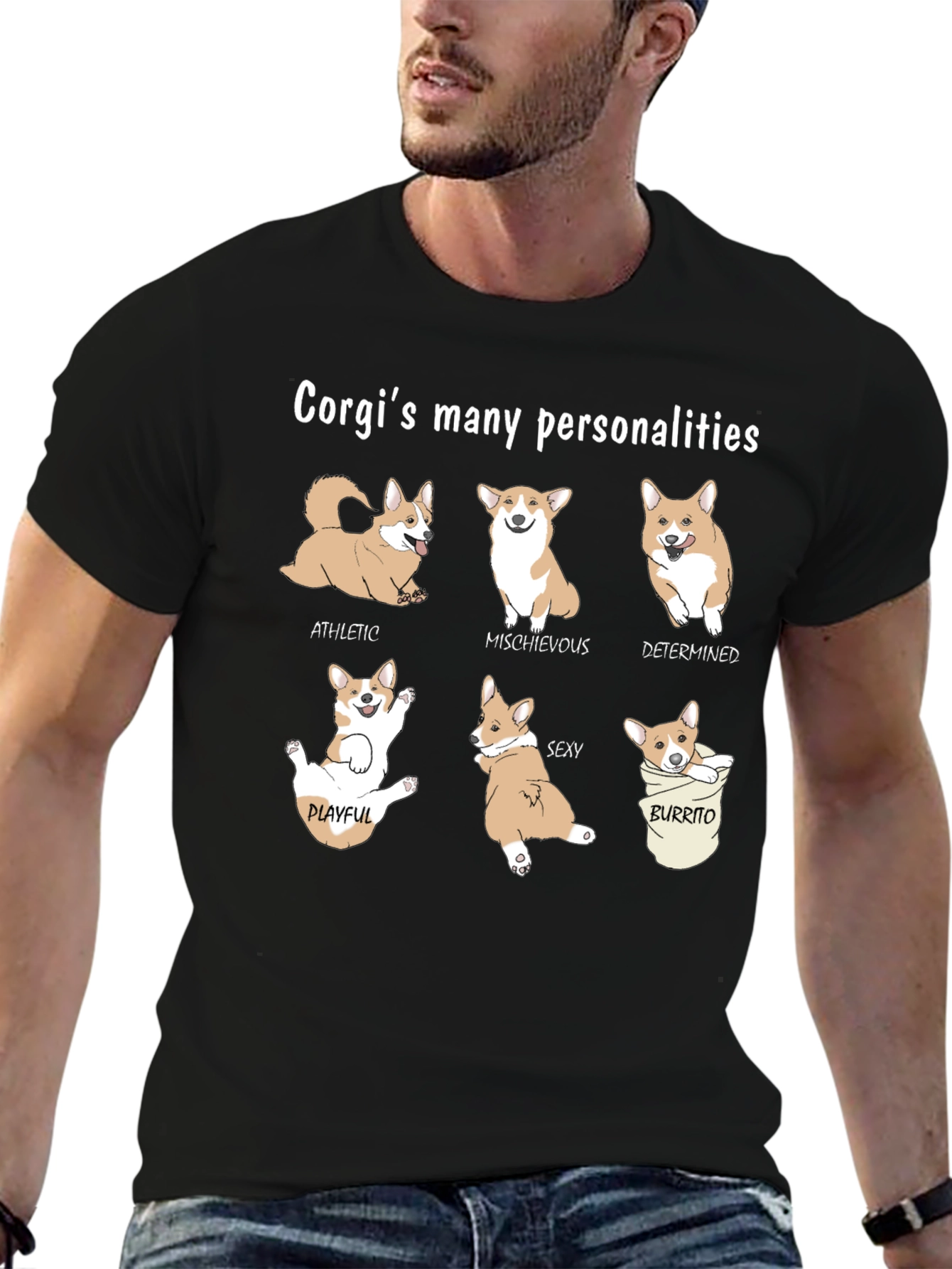 Camiseta Negra Corgis Many Personalities