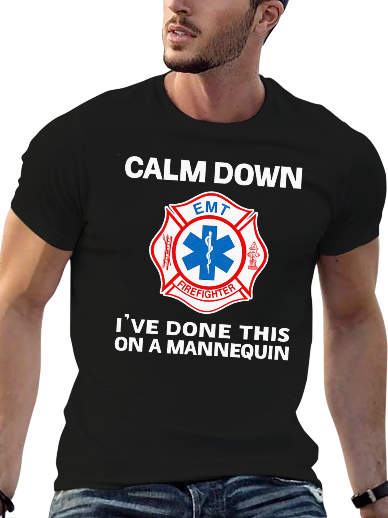 Camiseta EMT Bombero: Calm Down Maniquí