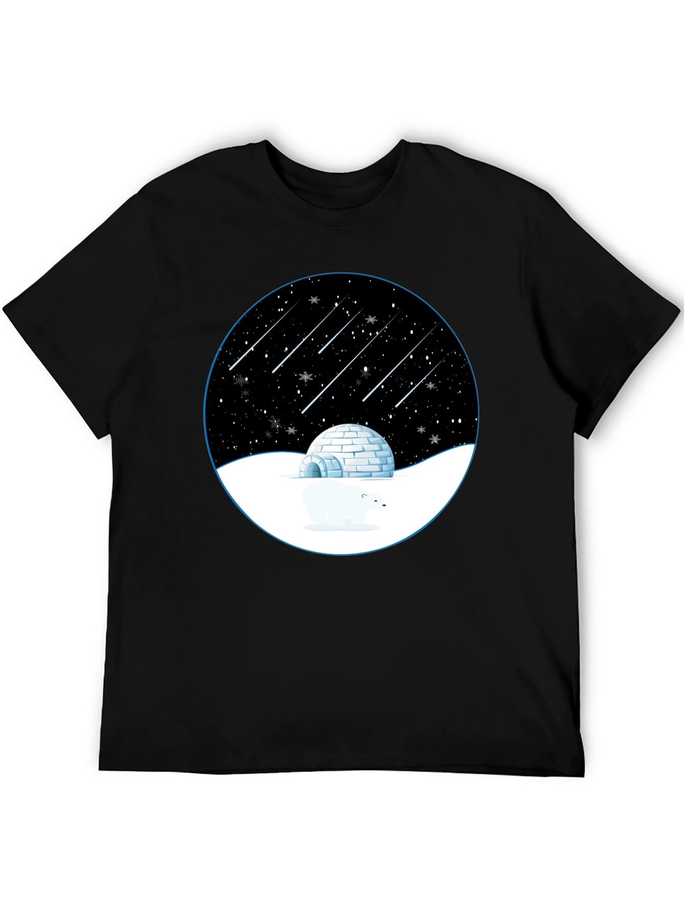 Camiseta Negra con Diseño de Invierno Estrellado