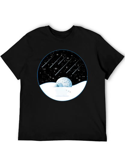 Camiseta Negra con Diseño de Invierno Estrellado