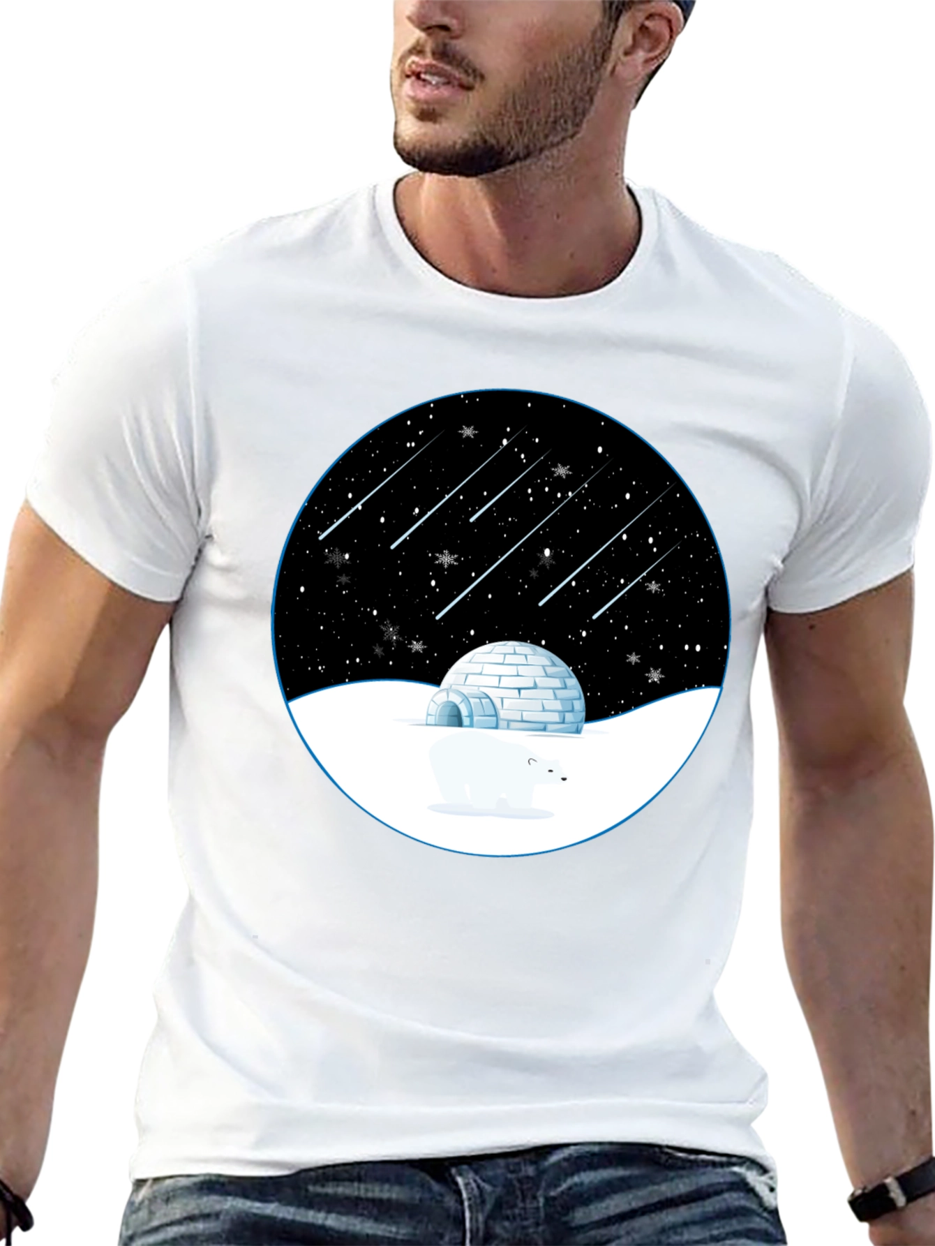 Camiseta Negra con Diseño de Invierno Estrellado