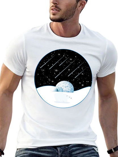 Camiseta Negra con Diseño de Invierno Estrellado