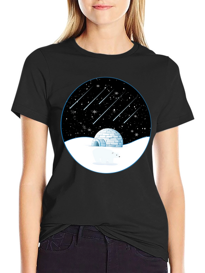 Camiseta Negra con Diseño de Invierno Estrellado