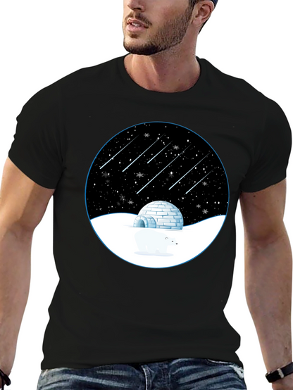 Camiseta Negra con Diseño de Invierno Estrellado