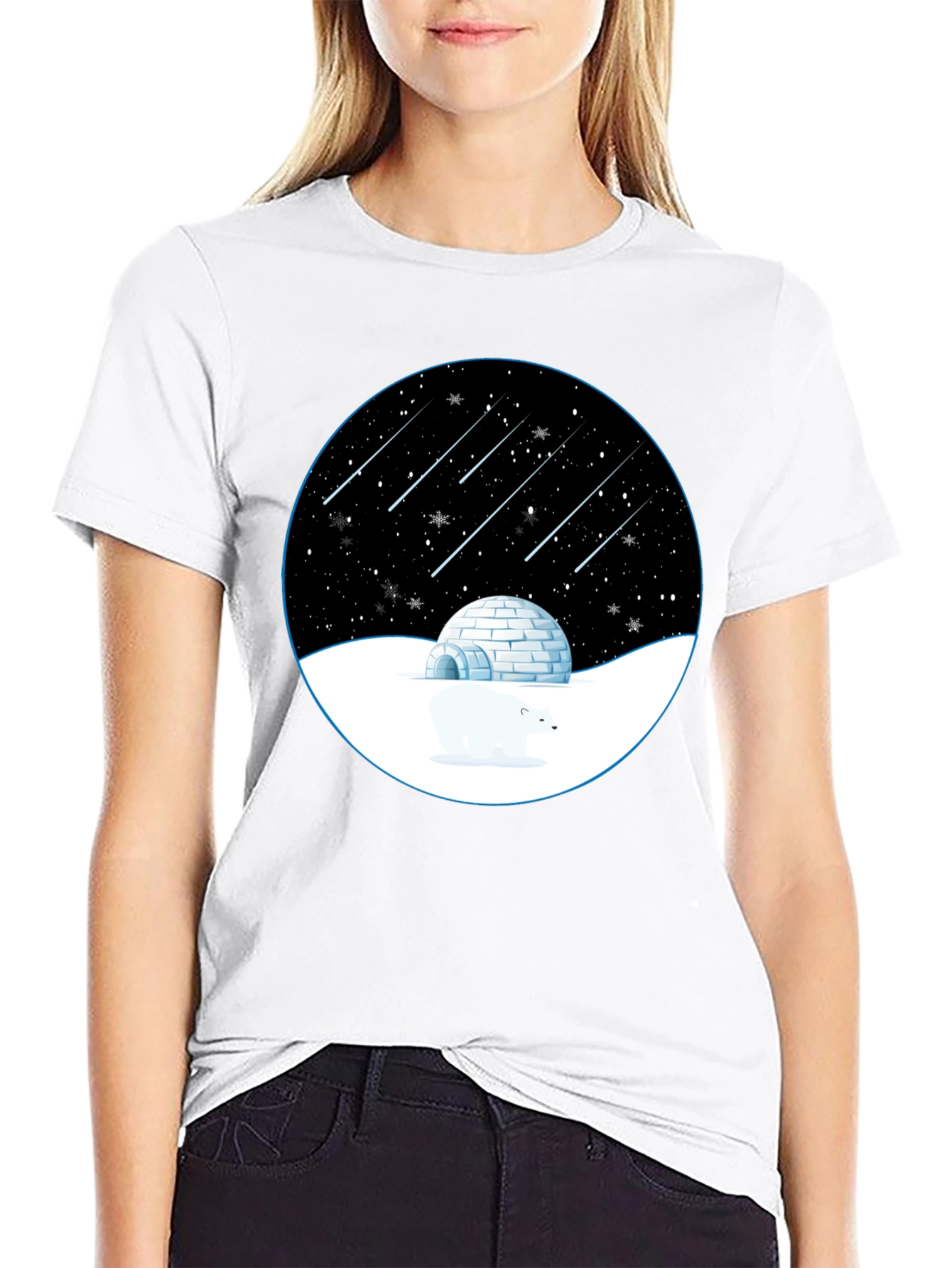 Camiseta Negra con Diseño de Invierno Estrellado