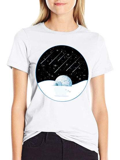 Camiseta Negra con Diseño de Invierno Estrellado