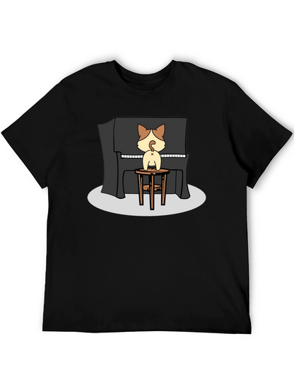 Camiseta Negra con Diseño de Gato Pianista