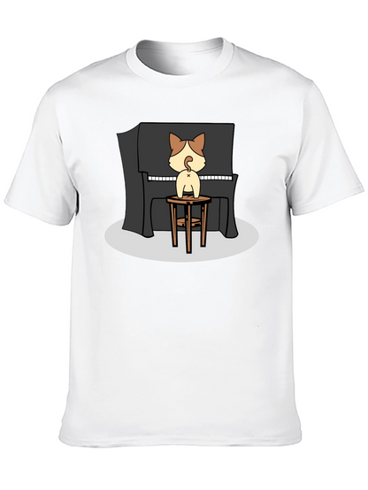 Camiseta Negra con Diseño de Gato Pianista