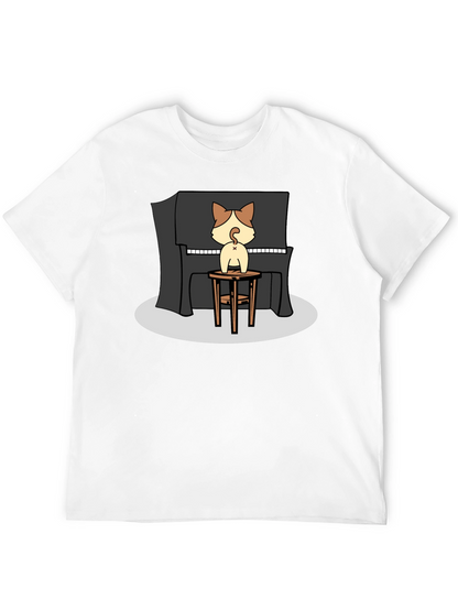 Camiseta Negra con Diseño de Gato Pianista