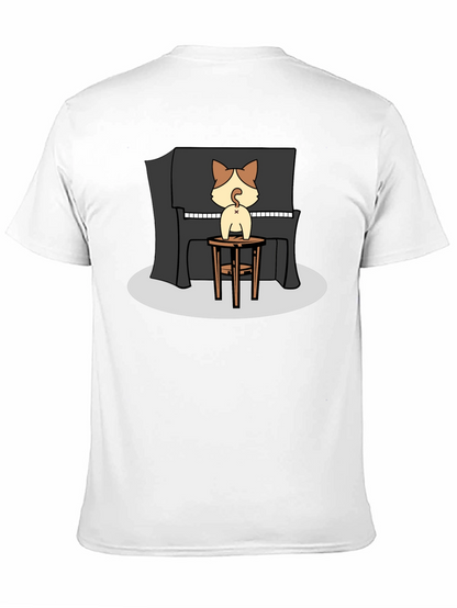 Camiseta Negra con Diseño de Gato Pianista