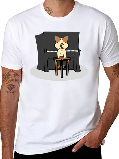 Camiseta Negra con Diseño de Gato Pianista