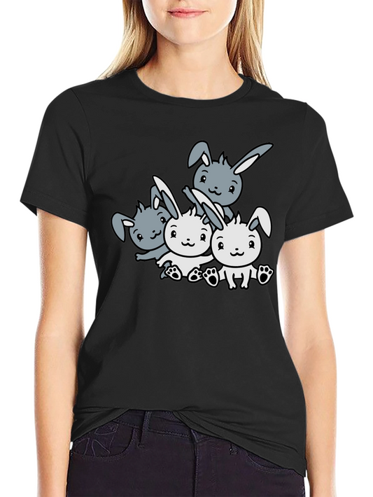 Camiseta Negra con Diseño de Conejitos Adorables