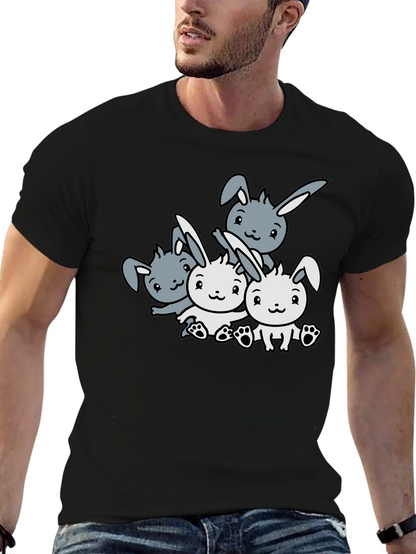 Camiseta Negra con Diseño de Conejitos Adorables