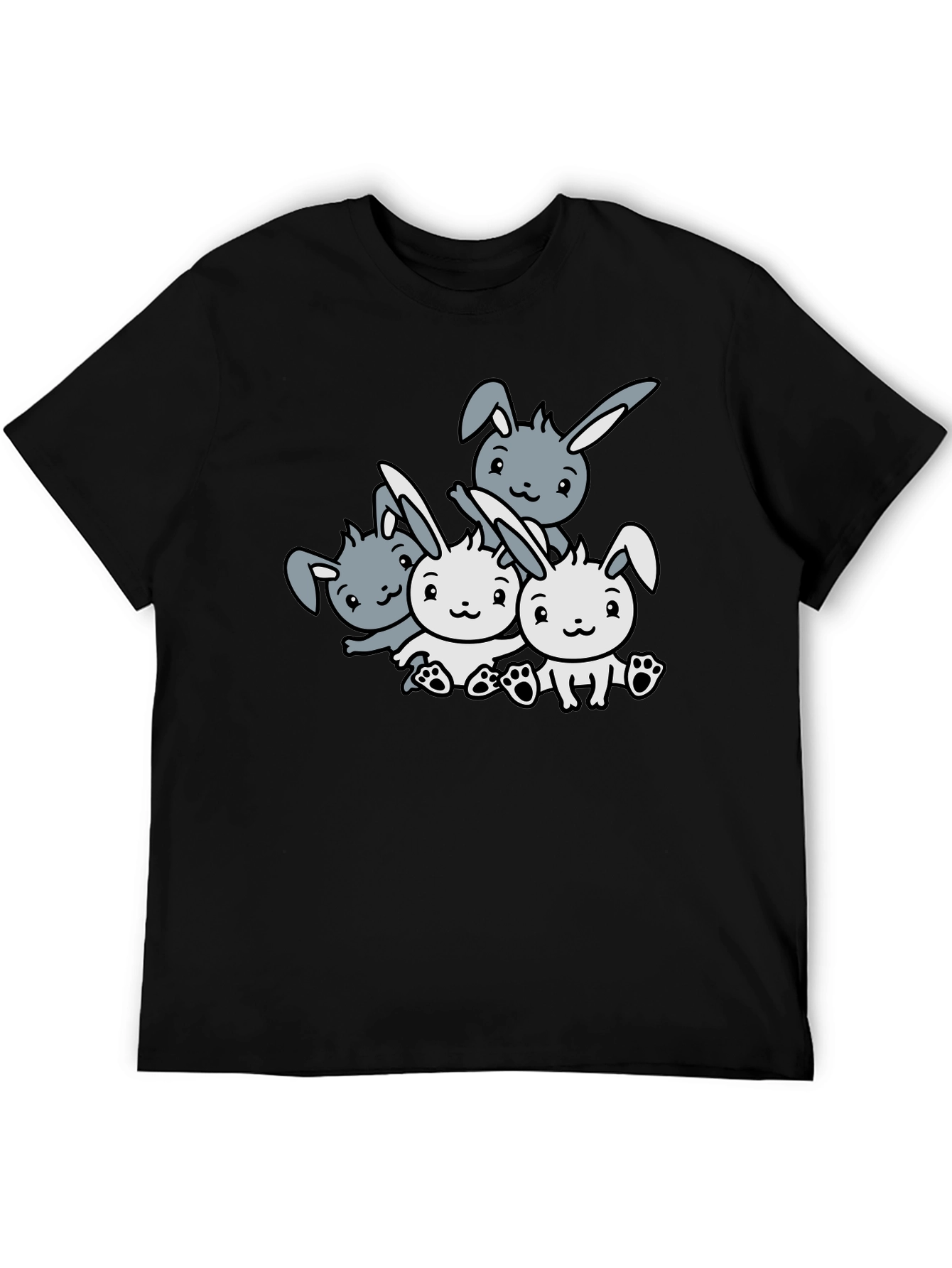 Camiseta Negra con Diseño de Conejitos Adorables