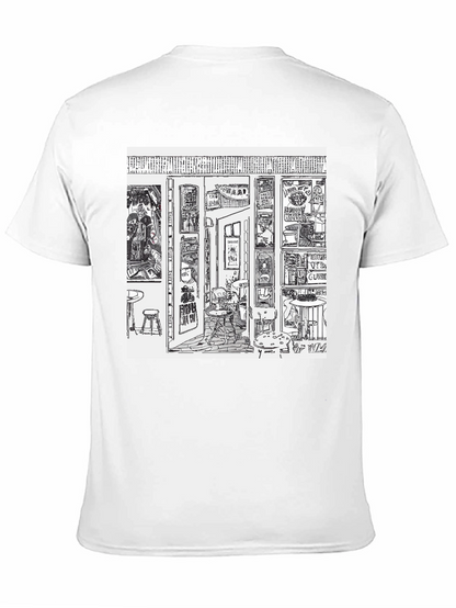 Camiseta Negra con Diseño Gráfico de Bar Artístico