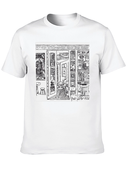 Camiseta Negra con Diseño Gráfico de Bar Artístico