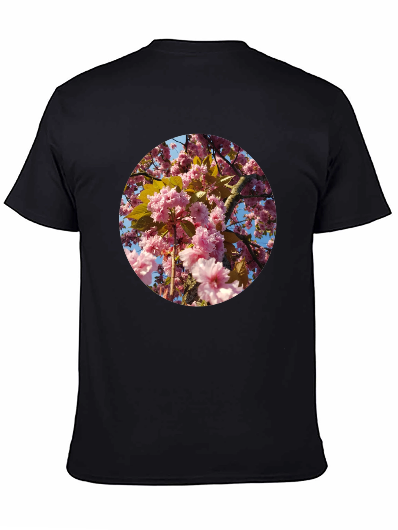 Camiseta Negra con Diseño Floral Rosado