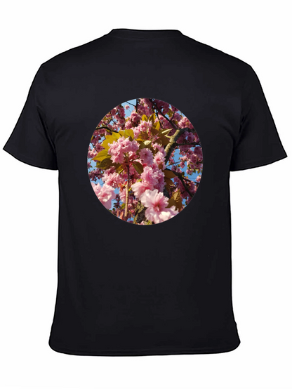 Camiseta Negra con Diseño Floral Rosado