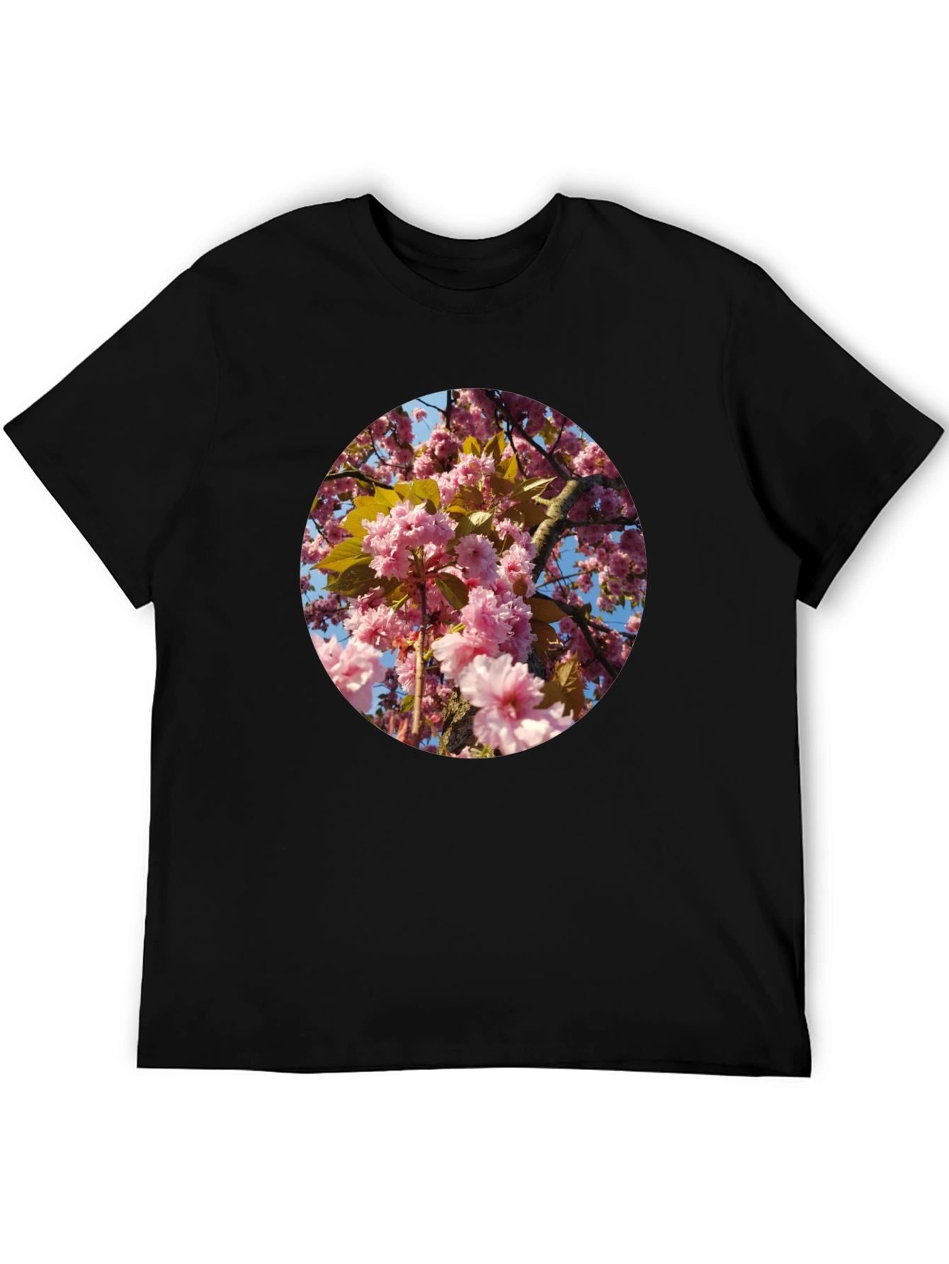 Camiseta Negra con Diseño Floral Rosado