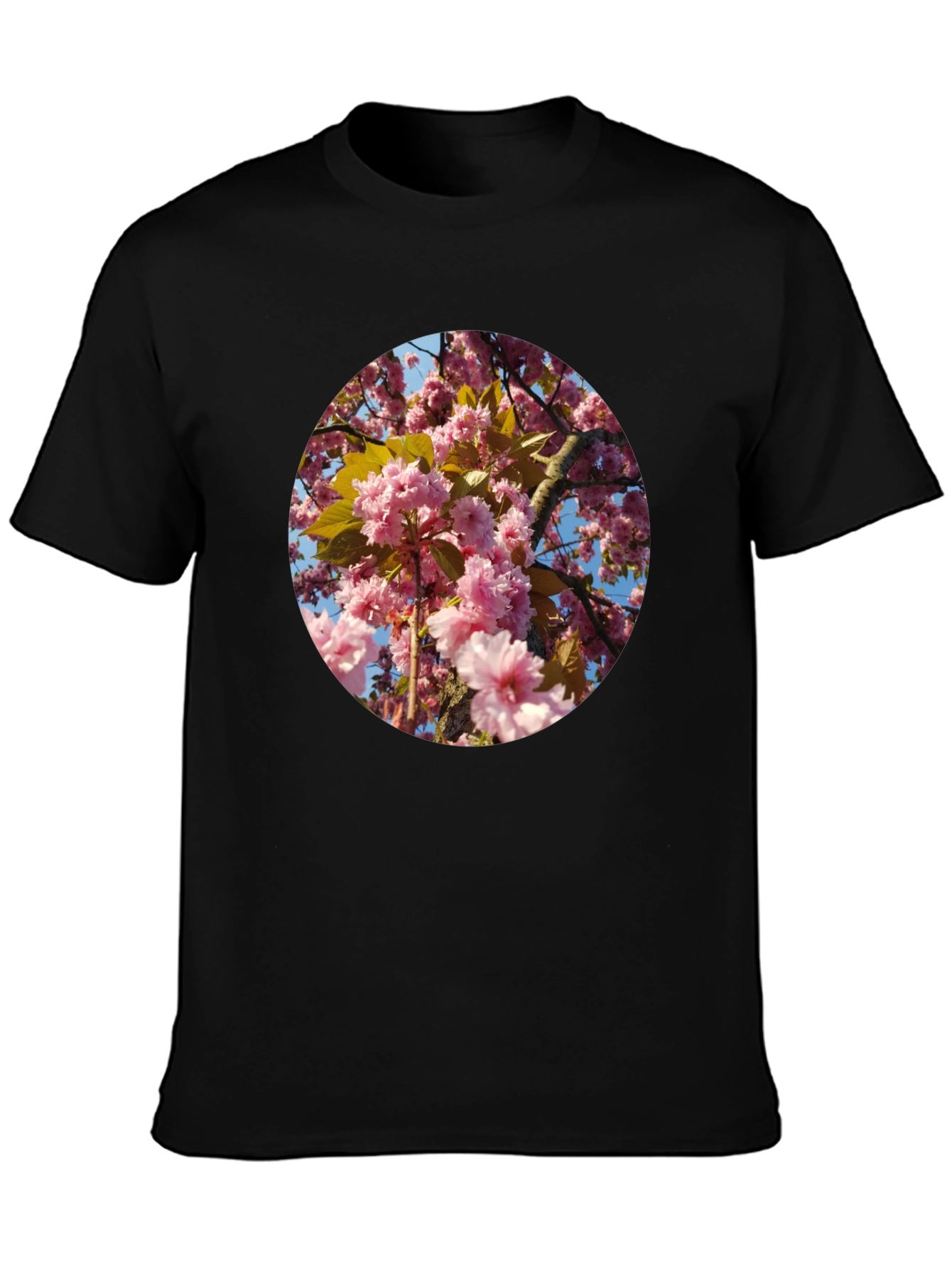 Camiseta Negra con Diseño Floral Rosado