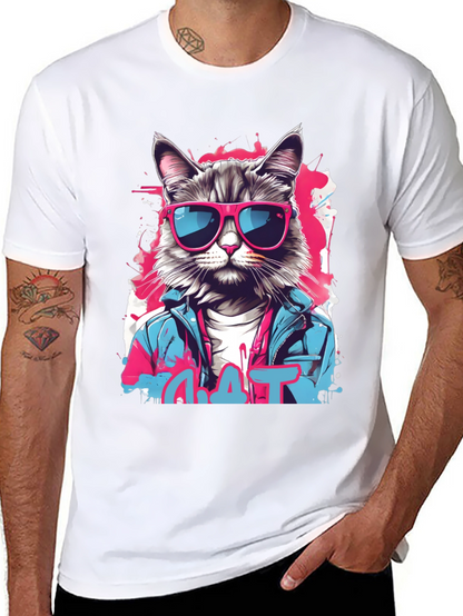 Camiseta Negra con Diseño de Gato Urbano