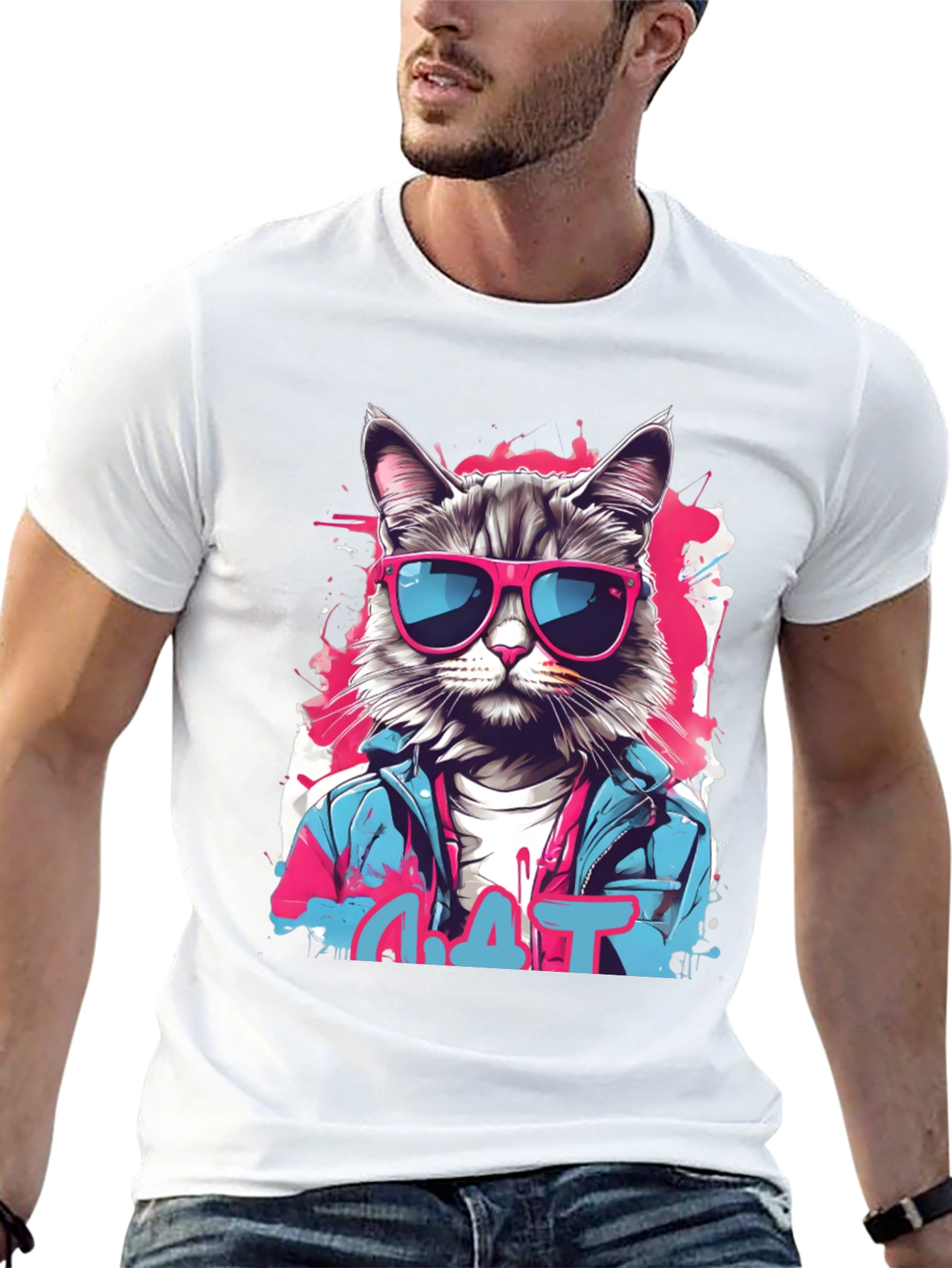 Camiseta Negra con Diseño de Gato Urbano