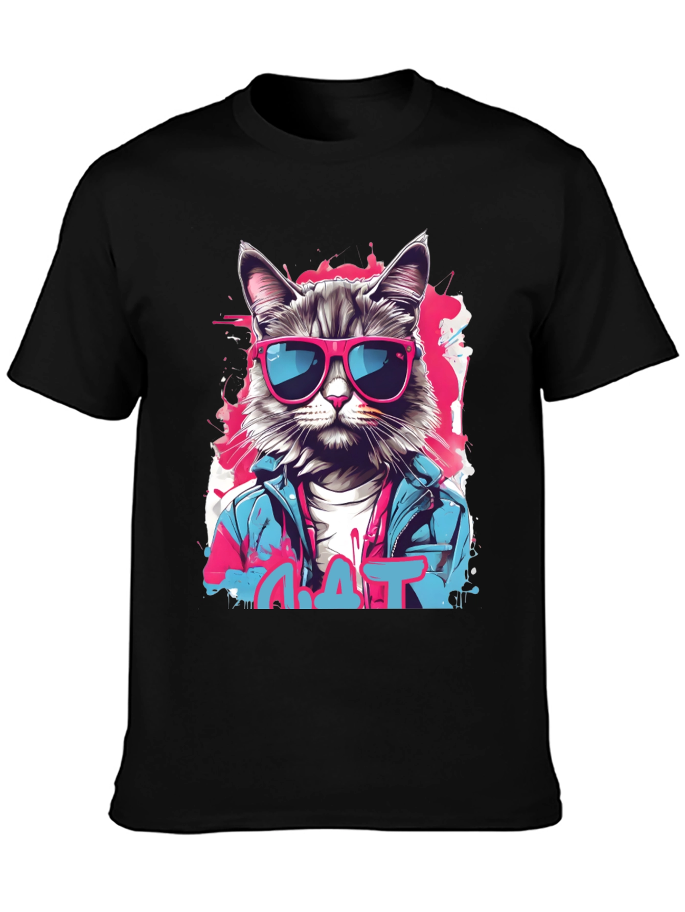 Camiseta Negra con Diseño de Gato Urbano