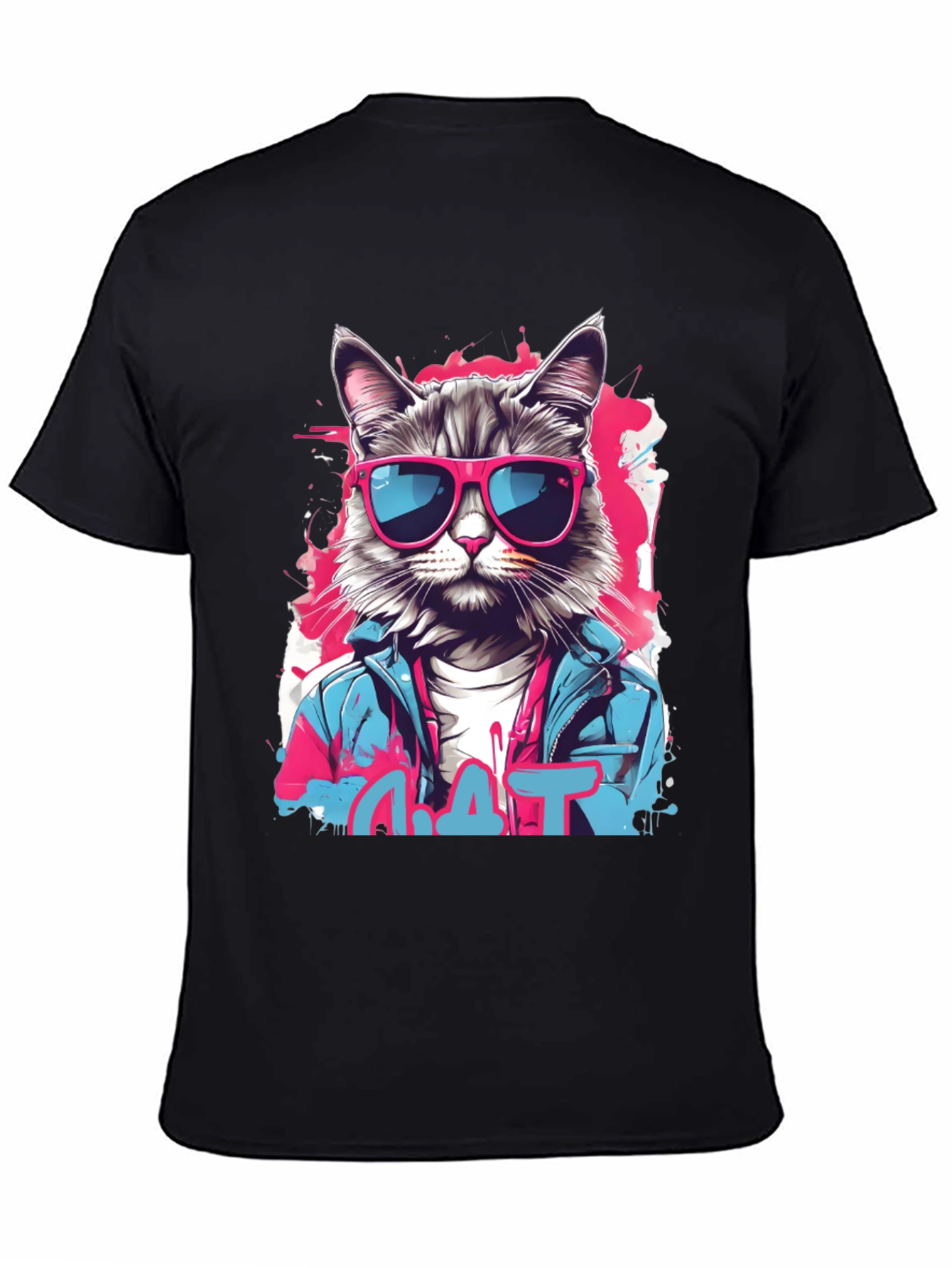 Camiseta Negra con Diseño de Gato Urbano