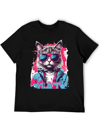 Camiseta Negra con Diseño de Gato Urbano