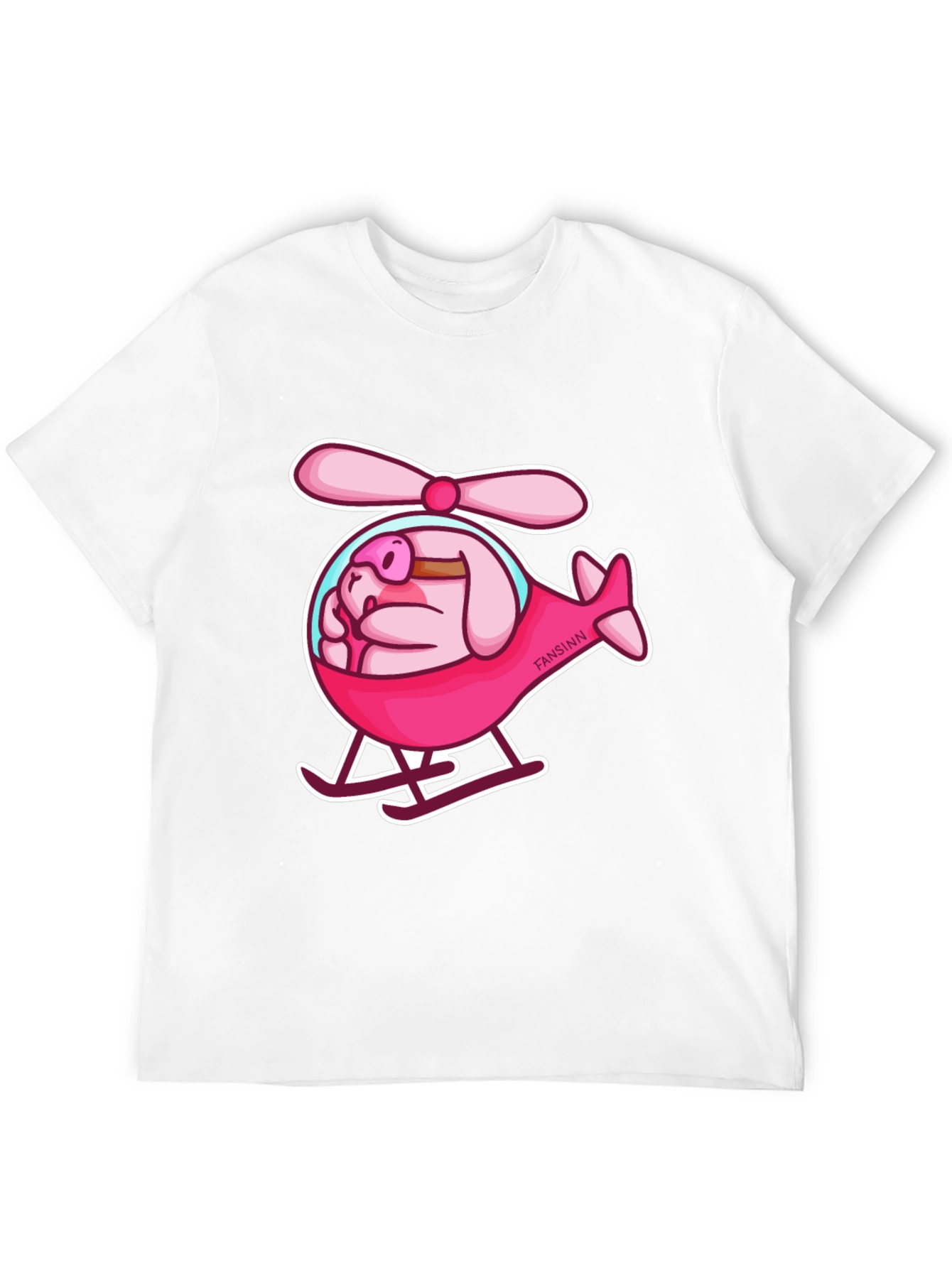 Camiseta Negra con Diseño Divertido de Cerdo Helicóptero