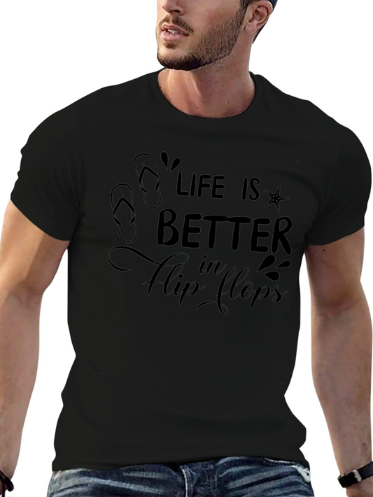Camiseta Negra Life is Better in Flip Flops