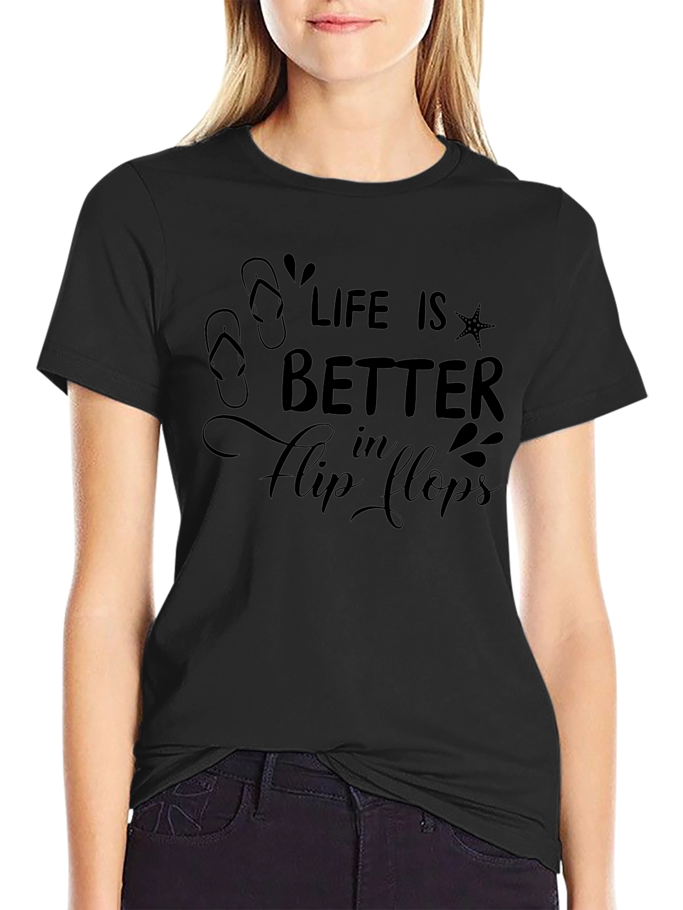Camiseta Negra Life is Better in Flip Flops