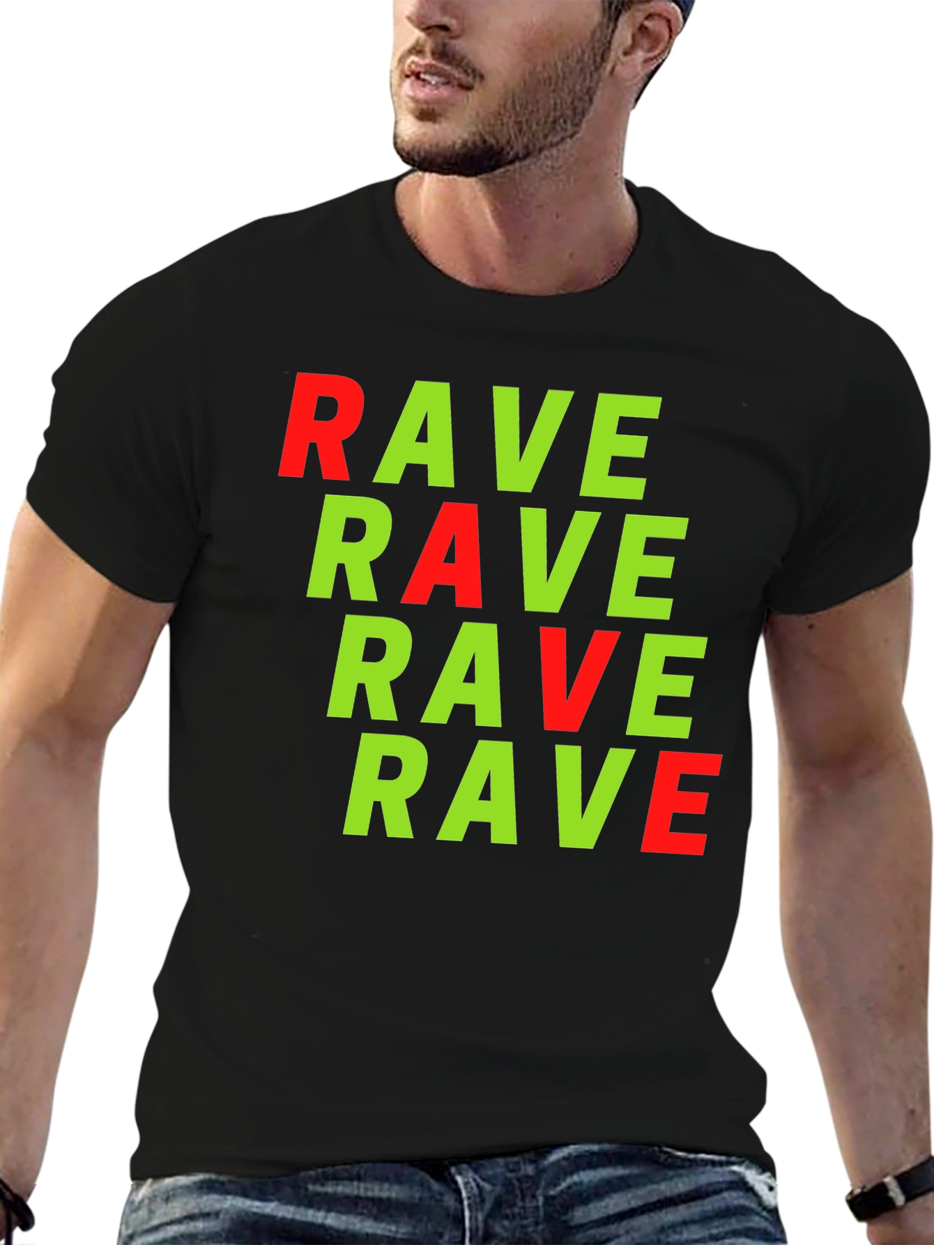 Camiseta Negra con Estampado RAVE