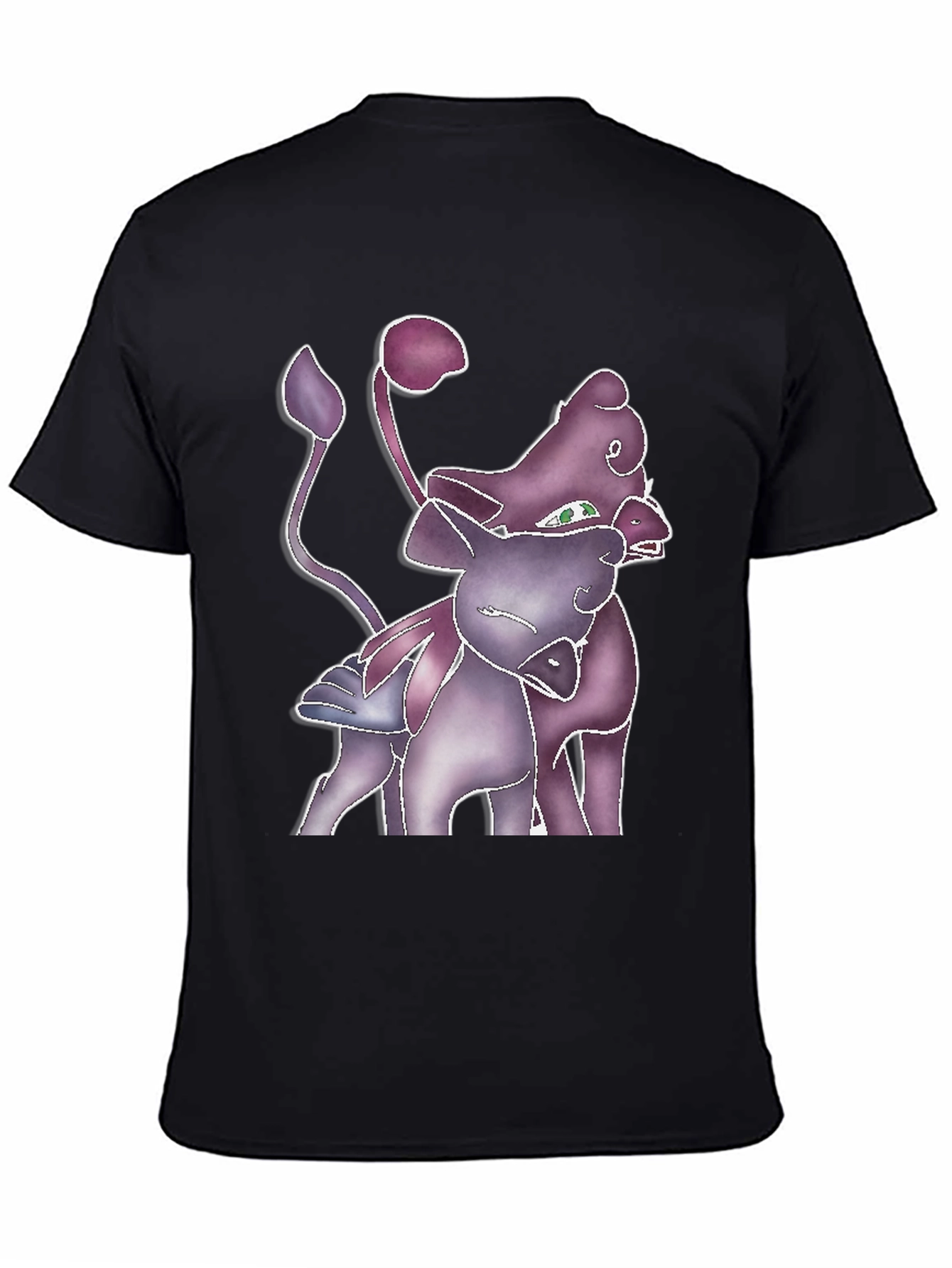 Camiseta Negra con Estampado de Dos Criaturas Fantásticas