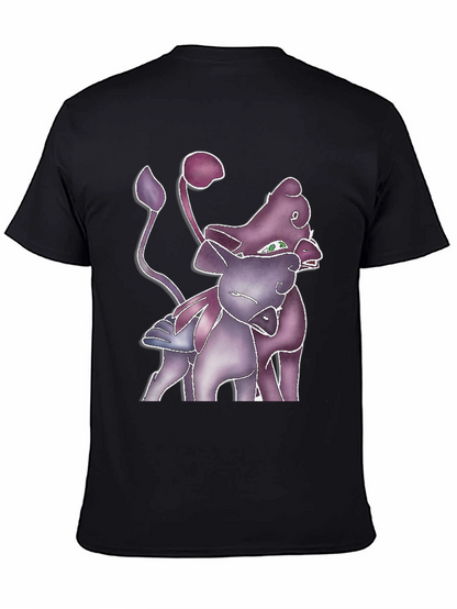 Camiseta Negra con Estampado de Dos Criaturas Fantásticas