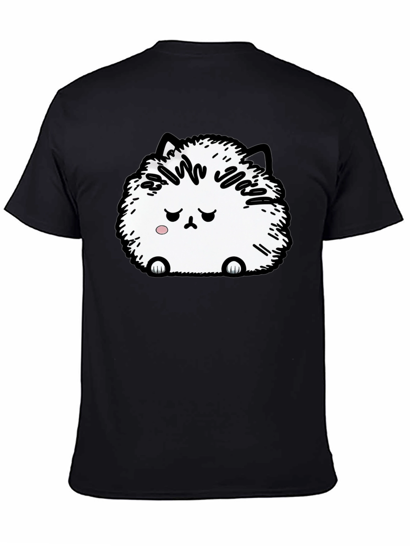 Camiseta Negra con Adorable Gato Peludo Triste