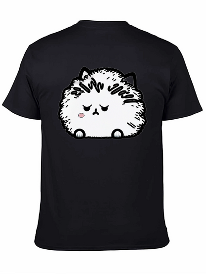 Camiseta Negra con Adorable Gato Peludo Triste