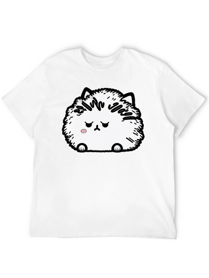 Camiseta Negra con Adorable Gato Peludo Triste