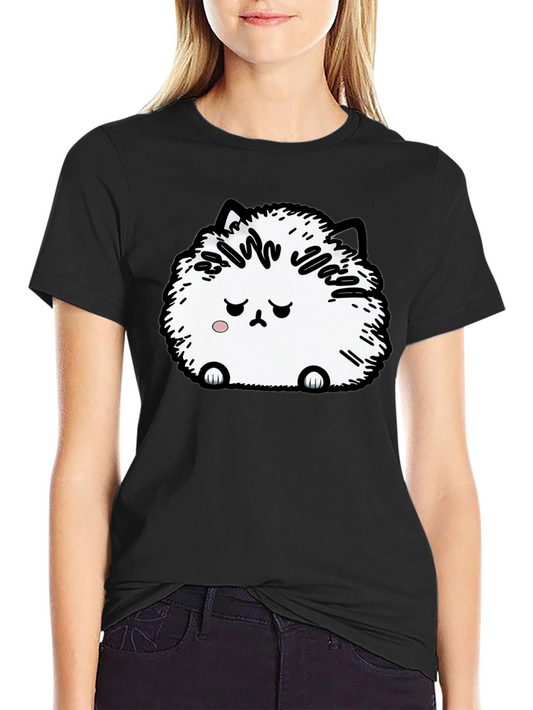 Camiseta Negra con Adorable Gato Peludo Triste