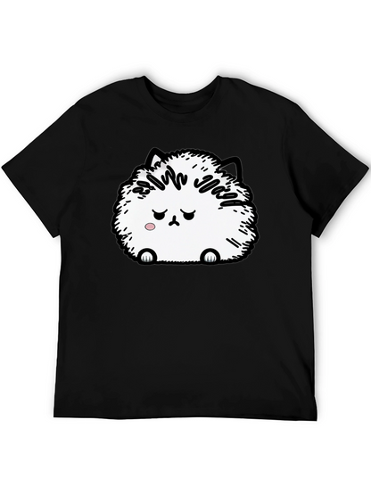 Camiseta Negra con Adorable Gato Peludo Triste
