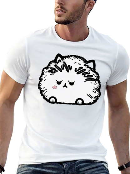 Camiseta Negra con Adorable Gato Peludo Triste