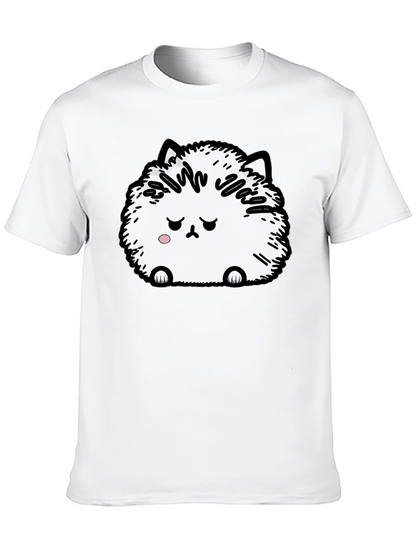 Camiseta Negra con Adorable Gato Peludo Triste