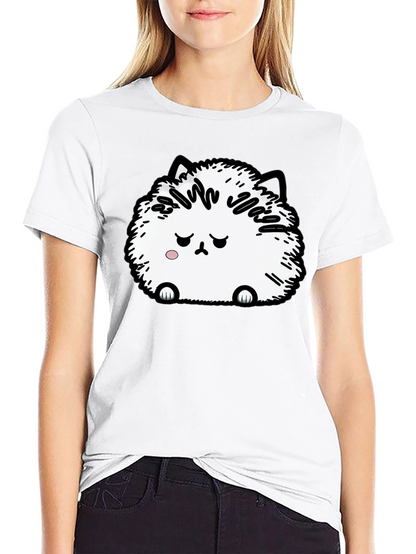 Camiseta Negra con Adorable Gato Peludo Triste