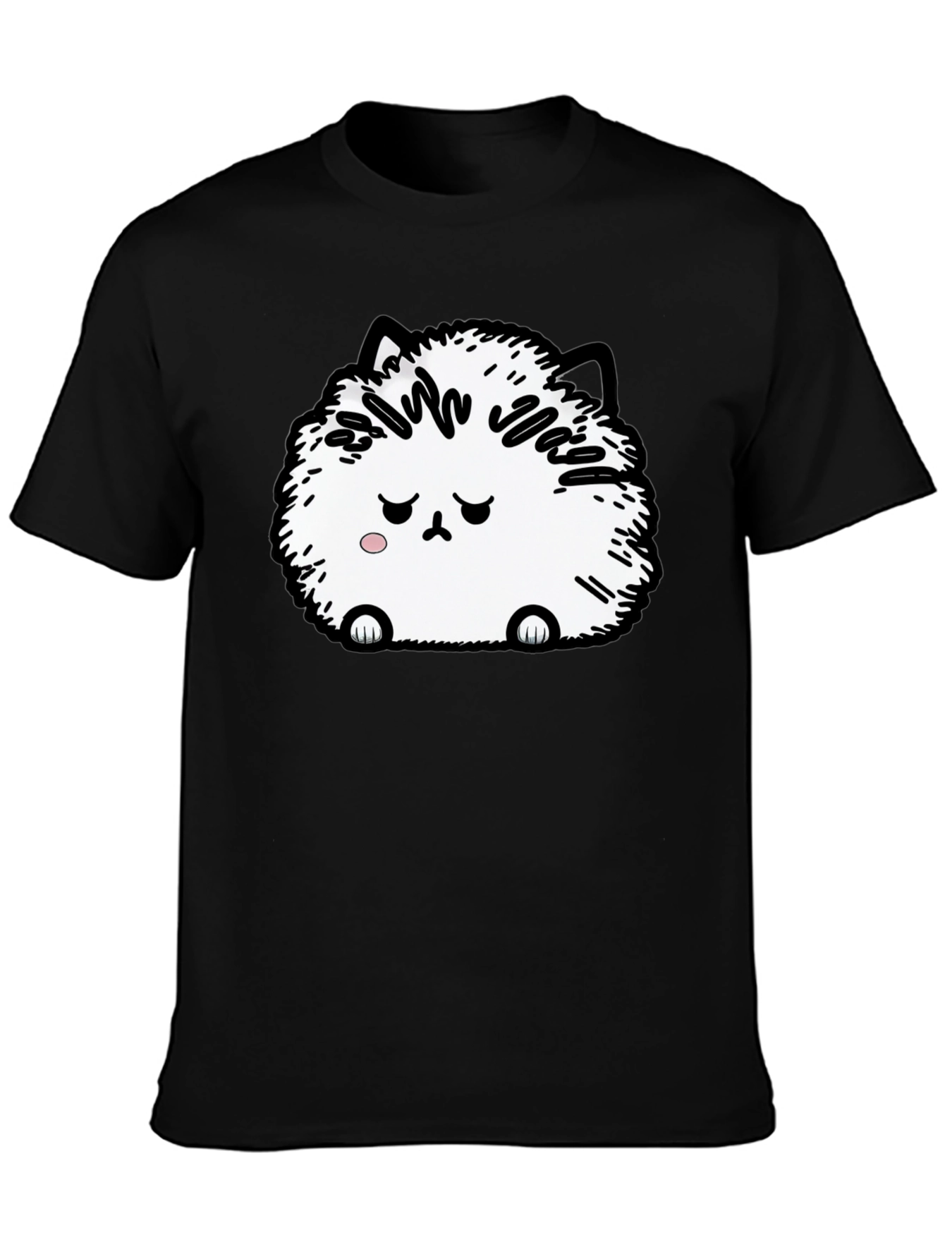 Camiseta Negra con Adorable Gato Peludo Triste