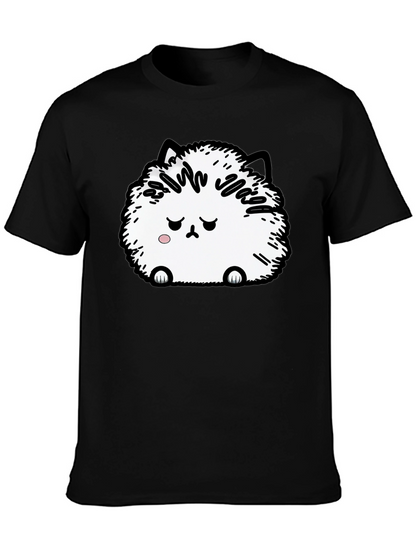 Camiseta Negra con Adorable Gato Peludo Triste