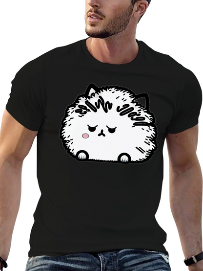 Camiseta Negra con Adorable Gato Peludo Triste