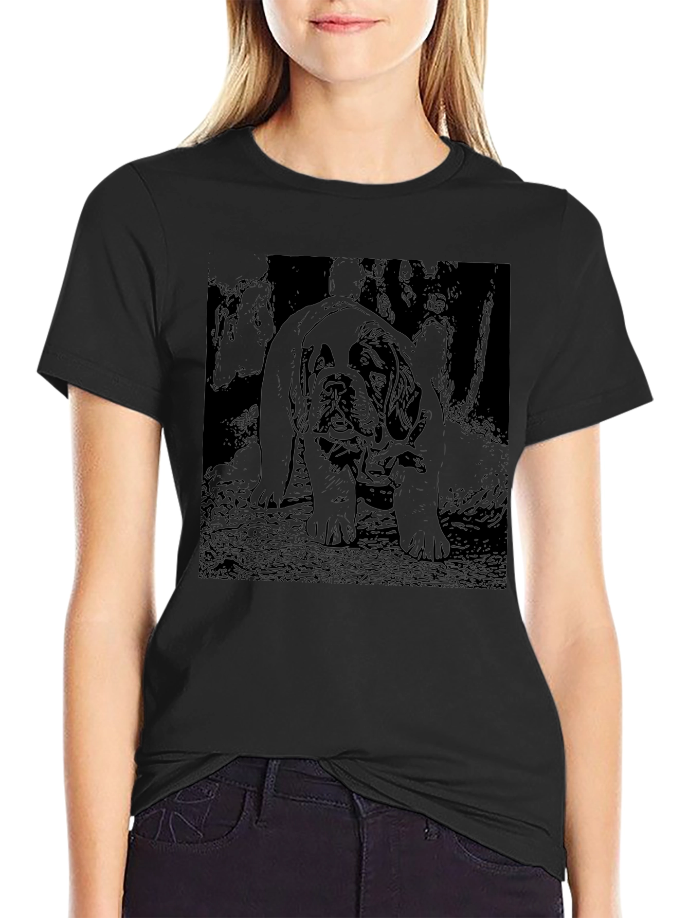 Camiseta Negra con Diseño de Perro Mastín