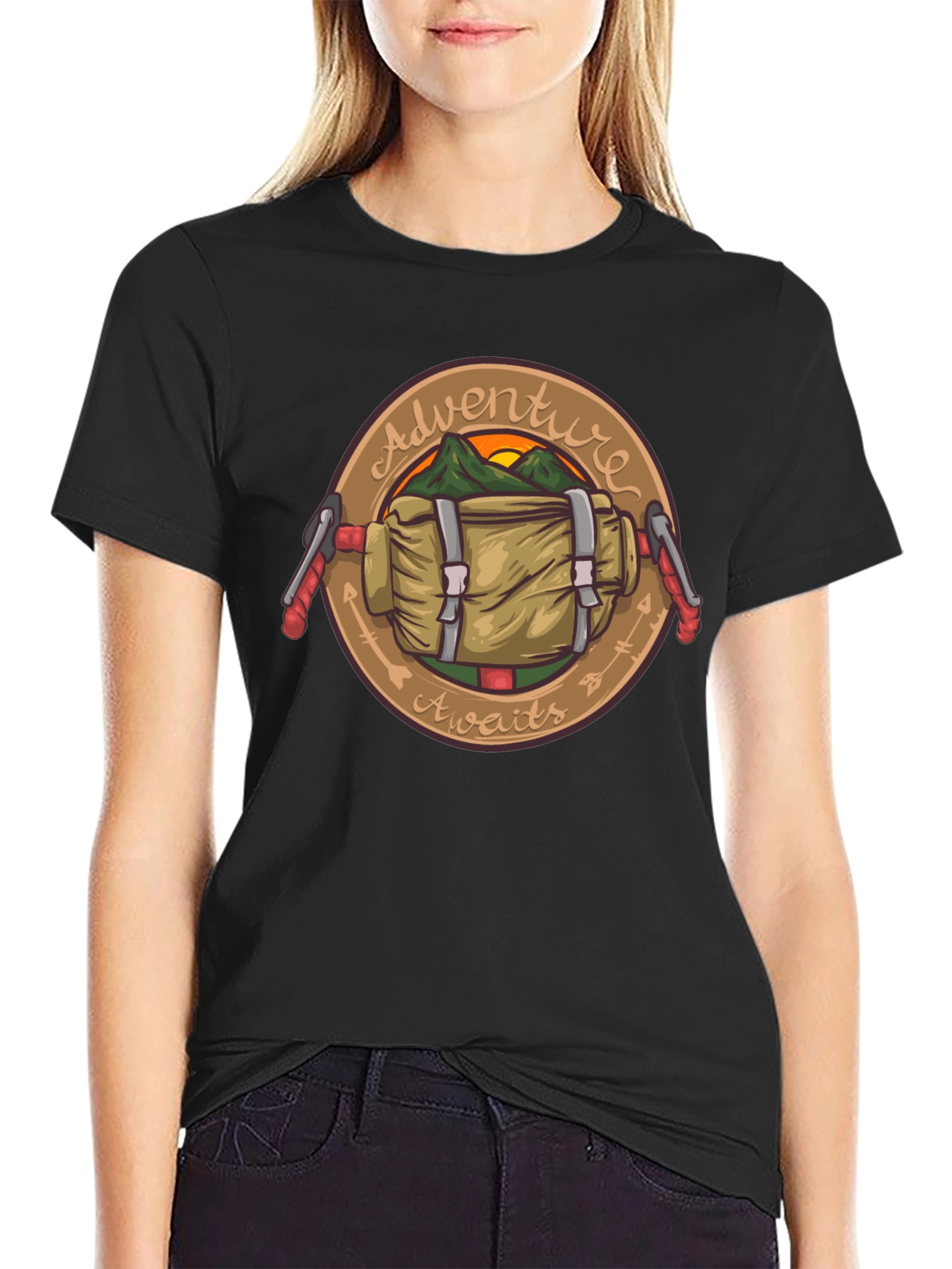 Camiseta Negra Adventure Awaits para Exploradores