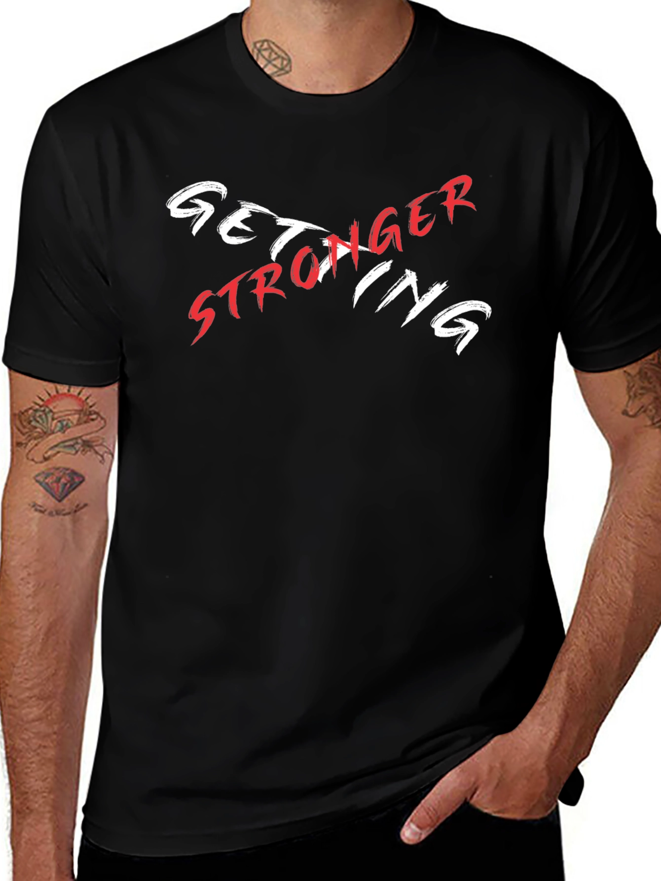 Camiseta Negra Get Stronger Diseño Moderno